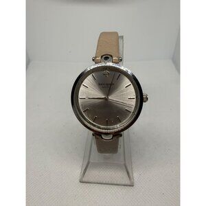 Kate Spade New York Womens Beige Leather Strap Watch With Silver Dial